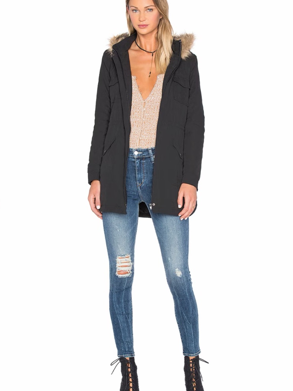 JACK by Steve Madden Algonaut Spring coat with faux fur collar - Black
